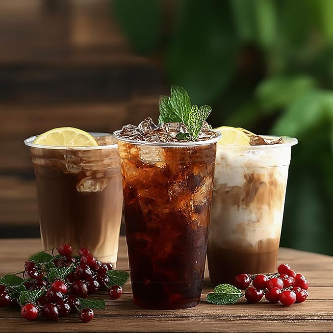 TashiBox plastic cups [20 oz 100cups],Clear Crystal disposable plastic cups,smoothie cup