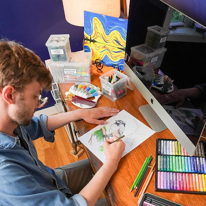 Bostitch Konnect Storage Containers with Lids, Organizer, Clear Plastic Box, Stackable Nesting Bins, 3-Piece Bundle, 1 Large, 2 Medium