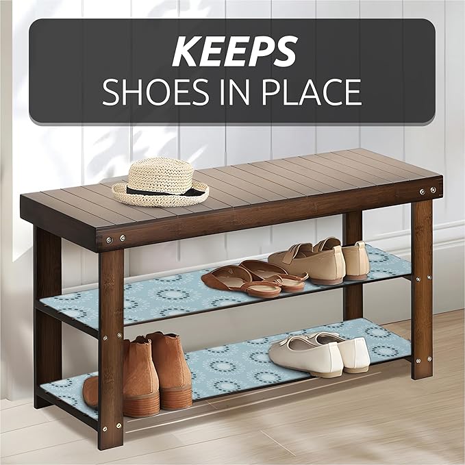 18X96 Inch Shelf Liner for Kitchen Cabinets, PVC Drawer Liner for Dresser Non-Slip Bathroom, Non-Adhesive Cabinet Liner Washable (Blue Circle)(3 Roll)