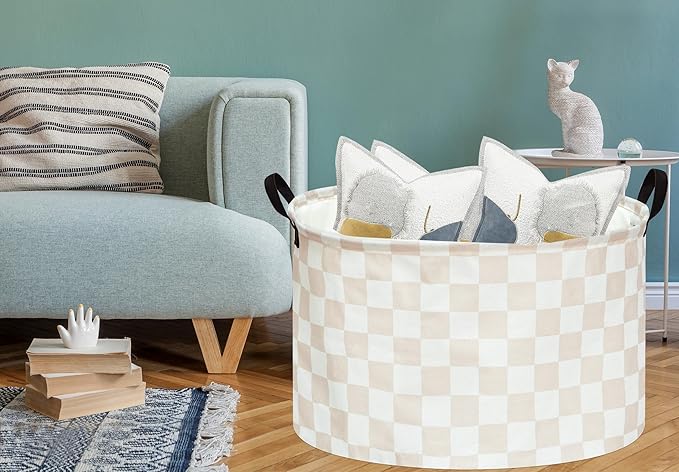 Checkered Storage Basket Extra Large 80L Kids Hamper Baby Laundry Basket Waterproof Toys Car Organizer Collapsible Canvas for Home/Dorm/Pet/Office/Closet/Shelf/Gift Baskets