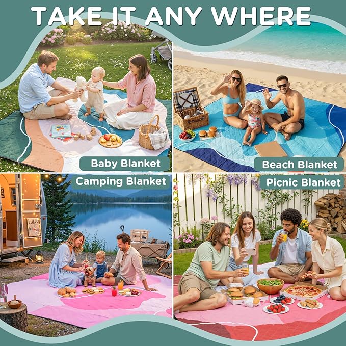 Waterproof Picnic Blanket Beach Outdoor Camping Mat Extra Large Foldable Cute Big Travel Essential Accessories Gift Park Patio Lawn Garden Grass Ground Play Music Festival Concert Must Have