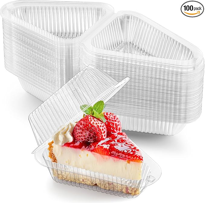 Zezzxu 100 Pack Cake Slice Containers, Clear Plastic Pie Slice Containers Disposable Triangle Containers with Lids for Desserts, Cheesecake Carriers, To-Go Slice Cake Boxes