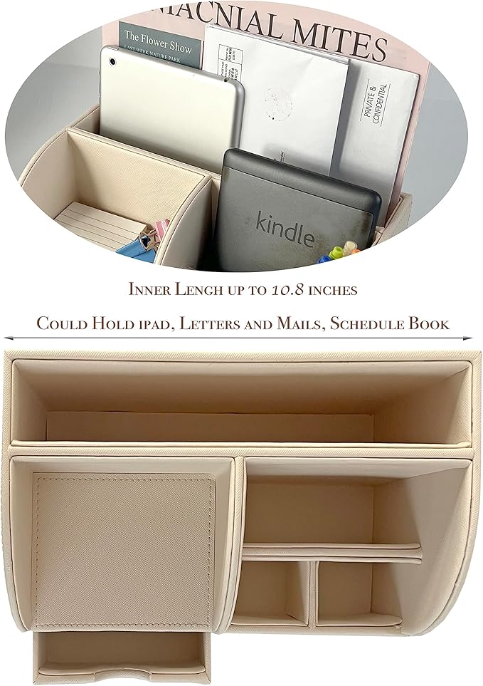 UnionBasic Desk Organizer - Multifunctional Leather Desktop Pen Holder Storage Box - Business Card/Pen/Pencil/Mobile Phone/Stationery Holder, Beige Revised