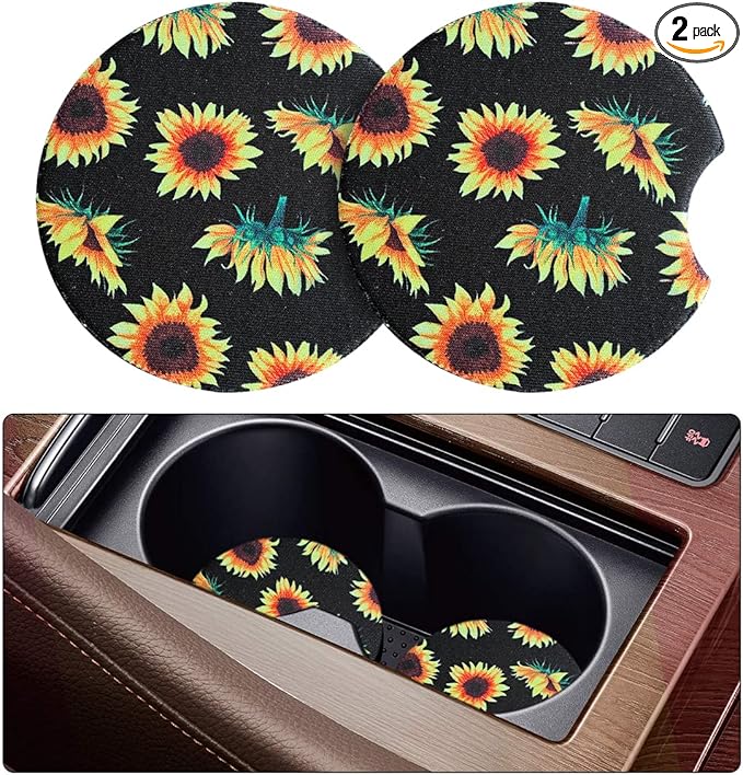 Moly Magnolia 2 Pack Car Coasters for Drinks Absorbent - 2.75 Inch Cute Car Cup Holder Coasters for Women, Removable Cup Holder Coaster for Women Girls, Car Interior Accessories (Style J)