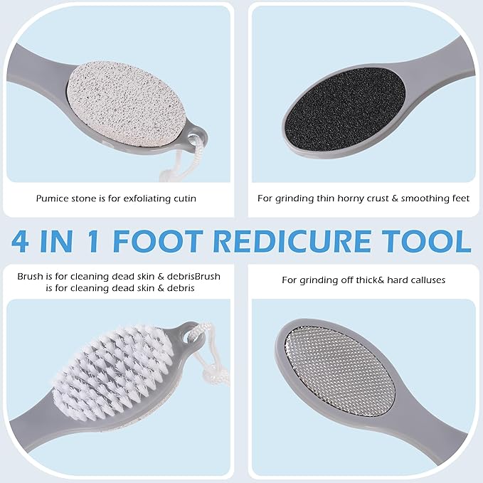 3 Pcs 4 in 1 Foot Brush for Use in Shower with Pumice Stone, Foot Rasp and Sandpaper, Foot Scrubber Brush for Feet, Dead Skin Remover for Foot Care (3 Colors)
