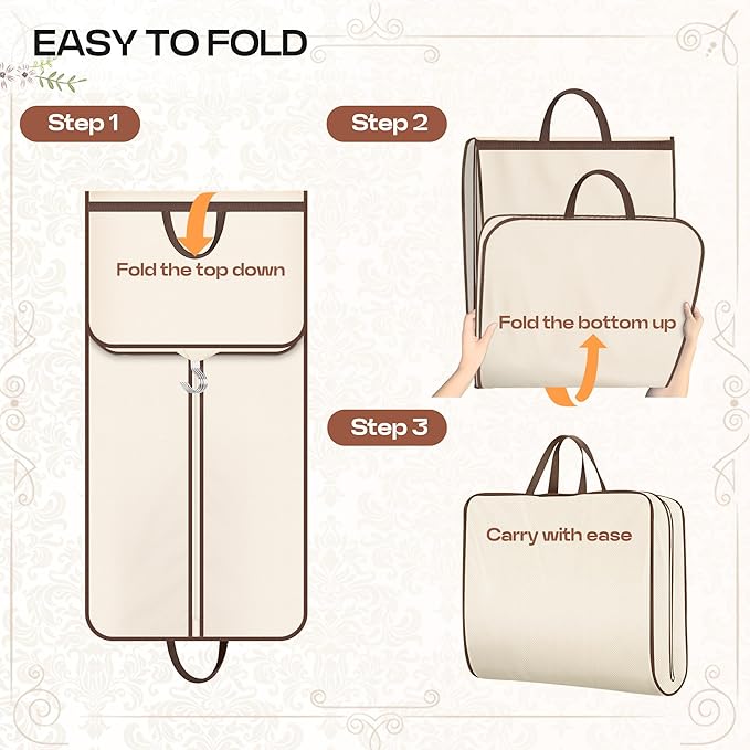MISSLO 60" Foldable Garment Bags for Travel for Women Dress Bags for Gowns Long Hanging Bag for Closet Storage Dress Protector Bag for Gowns, Suits, Coats, Beige