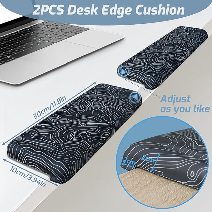 2-Piece L-Shaped Desk Edge Cushion,Memory Foam Elbow Pad & Wrist Rest,Non-Slip Ergonomic Design for Comfortable Typing & Elbow Pain Relief,Ideal for Office, Gaming,Home Use (Map Pattern)