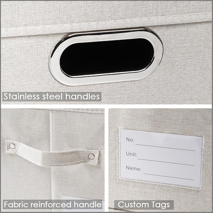 PRANDOM Large Collapsible Storage Bins with Lids [3-Pack] Fabric Foldable Storage Boxes Organizer Containers Baskets Cube with Cover for Home Bedroom Closet Office Beige (17.3x11.8x11.8)