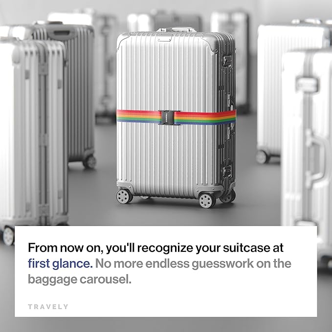 TRAVELY Luggage Straps - Particularly conspicuous & Secure - Incl. 4 Name Tags - Luggage Strap Ideal crosswise - [Set of 4]