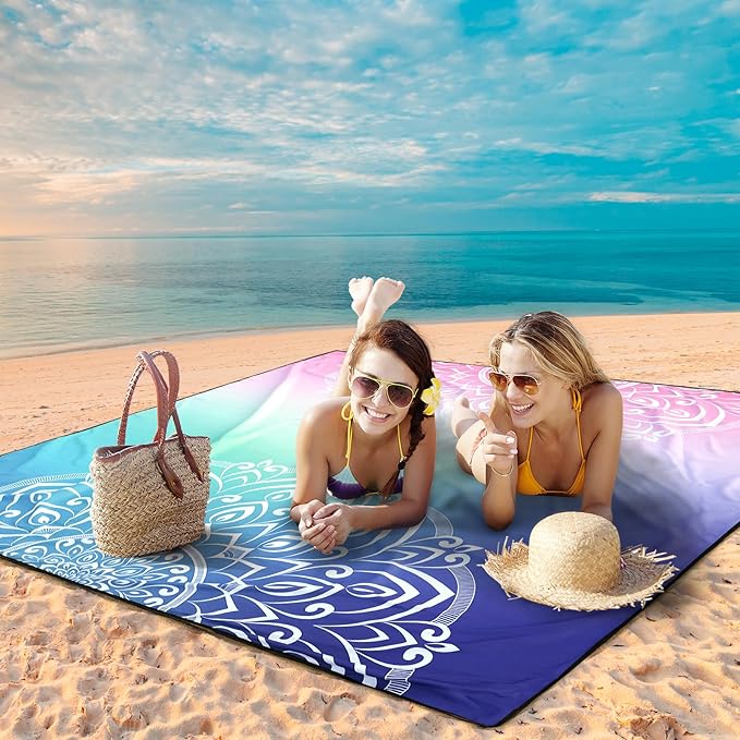 Beach Blanket Waterproof Sandproof Extra Large Beach Mat 79" X 83"/120"x108" for 1-8 Adults Quick Drying Durable Outdoor Picnic Mat for Beach Travel Camping Hiking