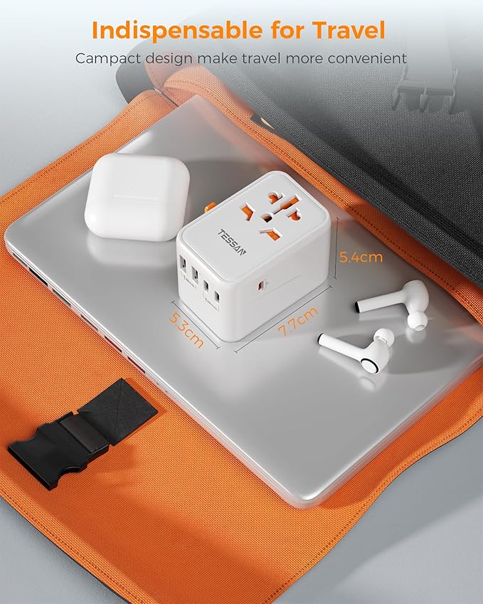 TESSAN Universal Travel Adapter Worldwide, GaN 65W International Plug Adapter with 3 USB C 2 USB A Ports, World Power Outlet for European USA UK Australia Ireland (Type C/G/A/I)