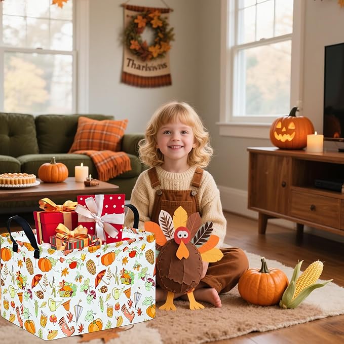 Rec Thanksgiving Box Hamper Storage Basket Collapsible Organizer Bin Gift Shelf Baskets for Home and Kitchen Storage