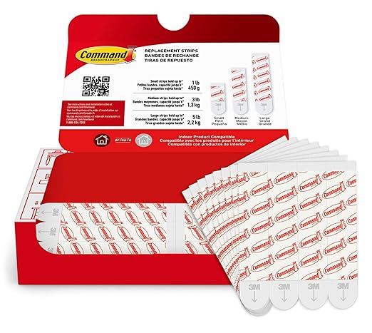 Command 5 lb Indoor Large Replacement Strips, 20 Strips, Damage-Free Wall Hanging, Re-Hang Large Hooks for Home and Wall Decor, White Adhesive