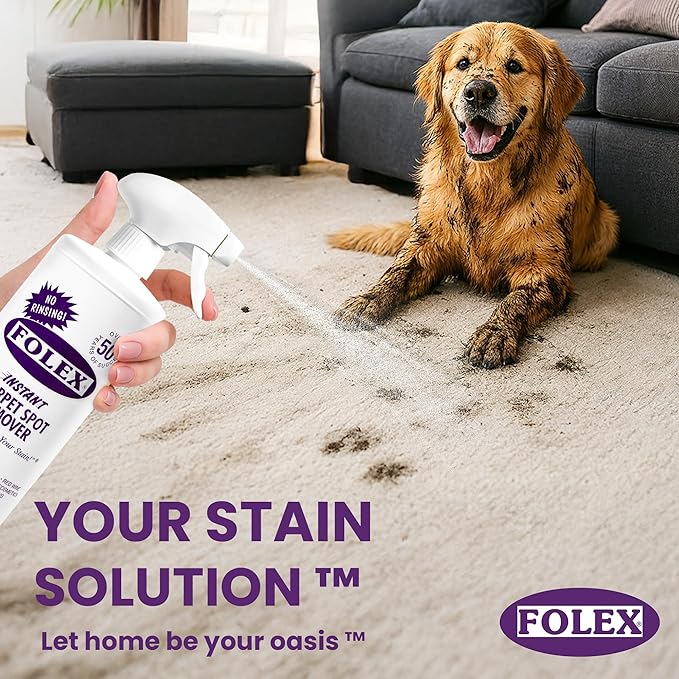 FOLEX Instant Carpet Spot Remover 32 oz – Powerful Stain Remover for Carpets, Upholstery & Rugs – Eliminates Pet Stains, Grease, Red Wine, Food, Makeup & More – With Reusable Cleaning Cloth - 3 Pack