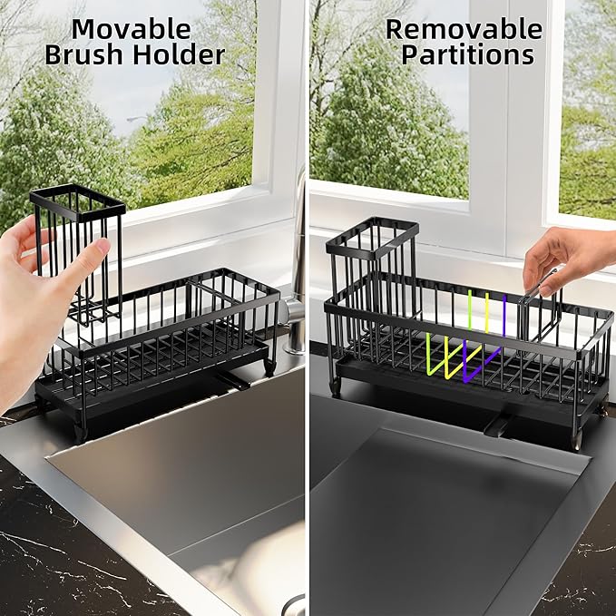 Moforoco Extra Large Sponge Holder for Kitchen Sink Organizer Caddy, Dish Brush Scrubber Holder, Stainless Steel Sink Box Utensil Holder, Soap Dispenser Set Tray Counter Accessories & Storage Rack