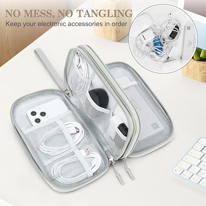 FYY Electronic Organizer, Travel Cable Organizer Bag Pouch Electronic Accessories Carry Case Portable Waterproof Double Layers Storage Bag for Cable, Charger, Phone, Earphone, Medium Size- Khaki