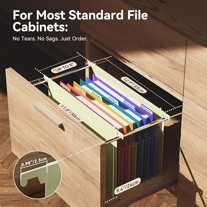 ThinkTex Plastic Expanding Hanging File Folders, 7 Innovative 1.2" Accordion Pockets, Large Capacity, Multi-Color Tabs, Letter Size for Filing Cabinet - Yellow