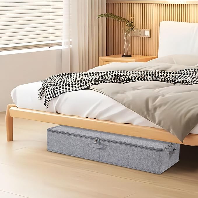 Underbed Storage Organizers, 23.6 x 11.8 x 5.9 Inch Fabric Container Bags with Lids, Storage Boxes for Blanket, Pillows, Shoes, Grey, 3 Pack