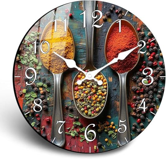 20 Inch Vintage Spice Large Wall Clock, Non-Ticking Silent Battery Operated Round Wall Clocks, Wooden Analog Clock Decorative for Living Room Office School Kitchen Bedroom