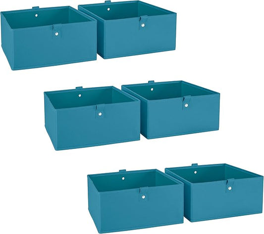 RiverRidge Kids 6pc Folding Storage Bins Set - 10.5”W x 5”H Fabric Boxes with Handles for Closet Organizers and Storage - Turquoise Cube Storage Organizer for Toys, Clothes & Crafts - Fits Shelves