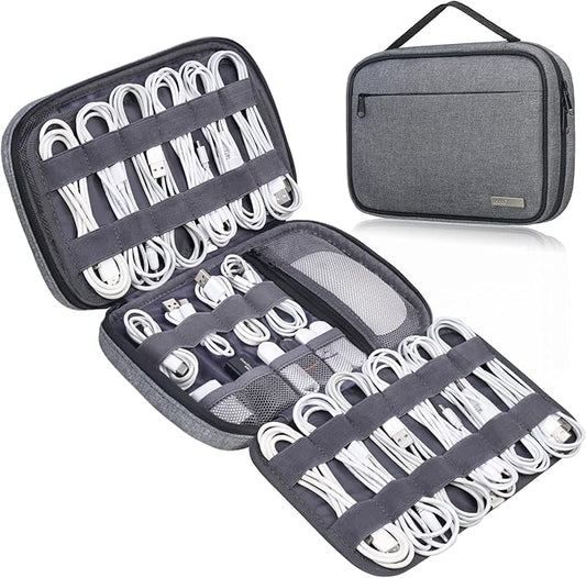 Lacdo Cord Organizer Travel, Cable Organizer Bag Case, Portable Electronics Organizer Travel Case, 6-Layer Large Capacity Charging Cords Storage Organizer for Cables, SD Card, Travel Essentials, Gray