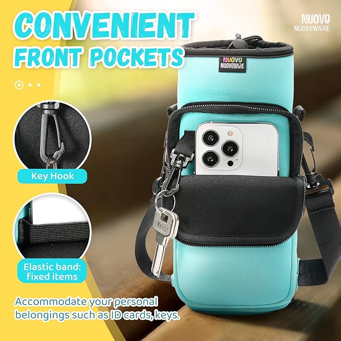 Nuovoware Water Bottle Carrier Bag,25oz/40oz/64oz Bottle Pouch Holder,Adjustable Shoulder Hand Strap 2 Pocket Sling Neoprene Sleeve Sports Accessories for Hiking Travelling Camping