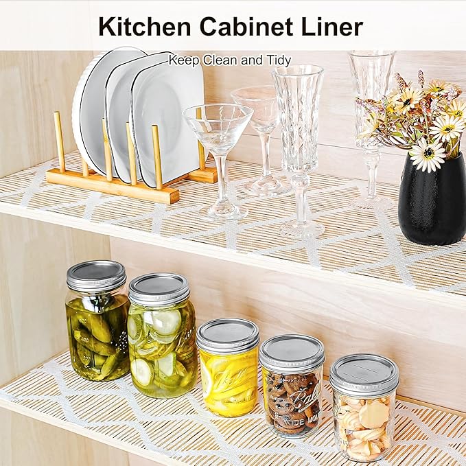 Drawer and Shelf Liner for Kitchen Cabinet,Non-Adhesive Cabinet Liner 12in x 10FT,Waterproof Shelf Paper Non-Slip Mats Cupboard Liner Contact Protect Dresser/Shelves/Table-Brown Stripes