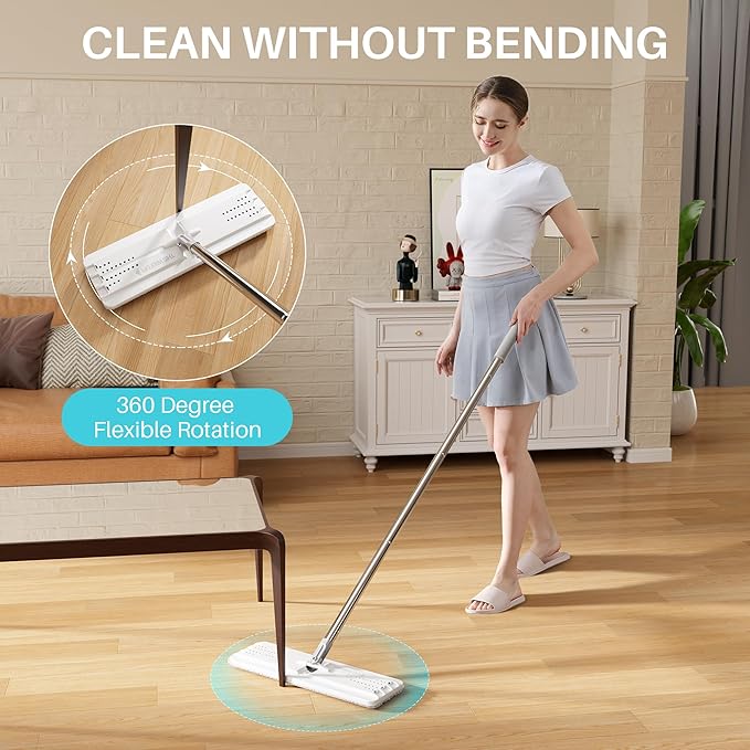 JOYMOOP 8L (2.1 Gal) Large Capacity Mop System with Extension Handle, Perfect for Household and Commercial Floor, Window, and Wall Cleaning - Includes 3 Washable Microfiber Pads for Wet and Dry Use