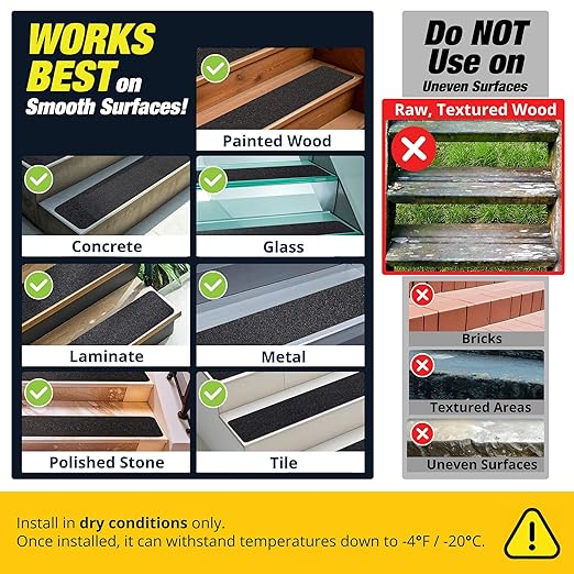 Outdoor Stair Treads Non Slip 30" x 6" - 15-Pack Weather Resistant Exterior Grip Tape for Wooden Steps - Non Slip Stair Treads - Anti Skid Strips - Waterproof 80-Grit Adhesive Treads