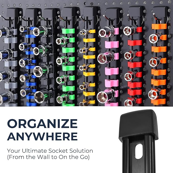 3-Piece Socket Organizer - 1/4-Inch x 16 Clips, 3/8-Inch x 15 Clips, 1/2-Inch x 12 Clips, Heavy Duty ABS Socket Holder, Premium Quality Socket Clip Rail Holder for Tool Box Drawer
