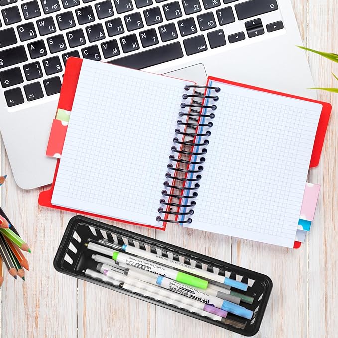 12 Pcs Black Slim Plastic Storage Baskets Tray 10 x 3 x 2.5 Inch Compact Stackable Desk Organizer for Office, Classroom, School Supplies, and Home Storage, Organization(Black)