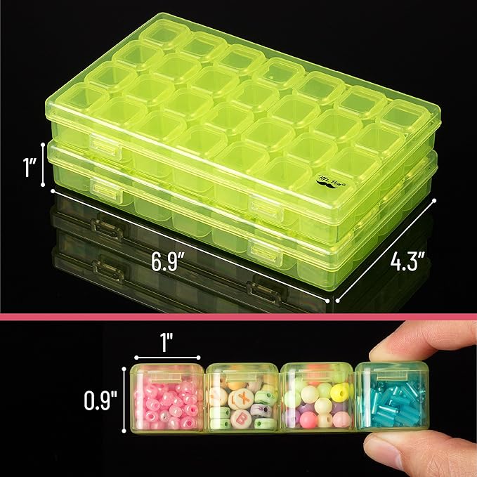 Mr. Pen - Bead Storage Containers, 28 Grids, 2 Pack, Transparent Green Small Bead Organizer Box