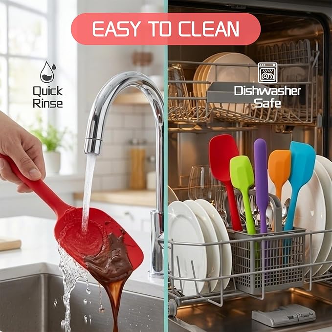 5 Pieces Silicone Spatula Set BPA Free Non Stick Rubber Spatula Heat Resistant Set Ideal for Baking Cooking Mixing Dishwasher Safe Kitchen Tools Multicolor