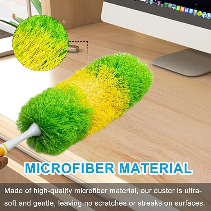 2 Pack 20-inch Microfiber Dusting Dusters with Non-Slip Handles and Bendable Microfiber Duster Heads, Perfect for Household Cleaning, Office Cleaning, and Car Cleaning, Feather Duster for Cleaning