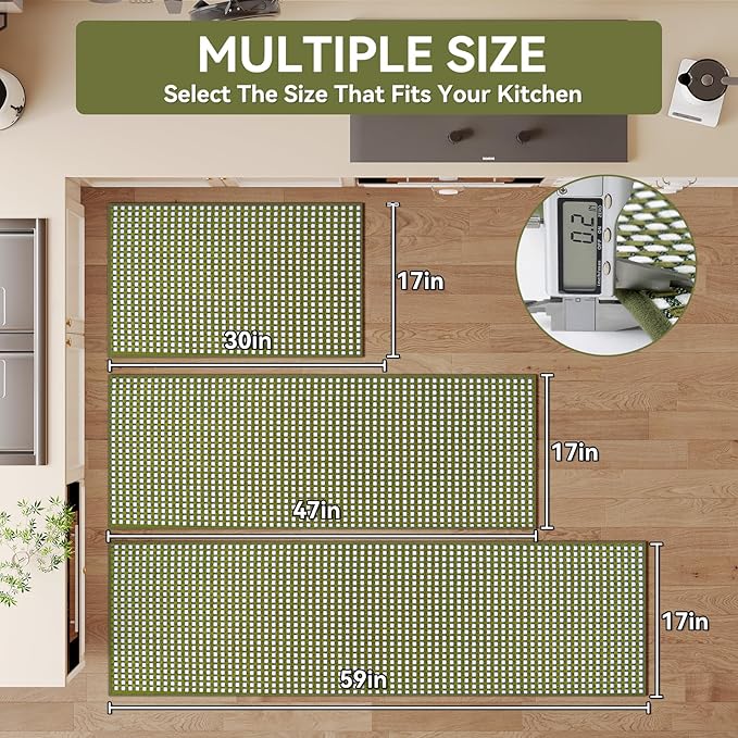 YDKGL Kitchen Mats for Floor, Super Absorbent Kitchen Rugs Non Slip Washable, Rubber Backing Soft Chenille Braided Kitchen Runner Rug Standing Mat Sink Mat, Easy to Clean, Green 17"x30"