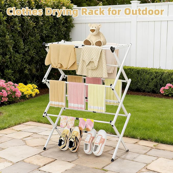 BAKON Clothes Drying Rack Foldable,Space-Saving Expandable & Portable Drying Rack for Clothes,Sturdy Metal Clothes Dryer Rack for Indoor & Outdoor,Laundry Room,Dorm Room,Apartments