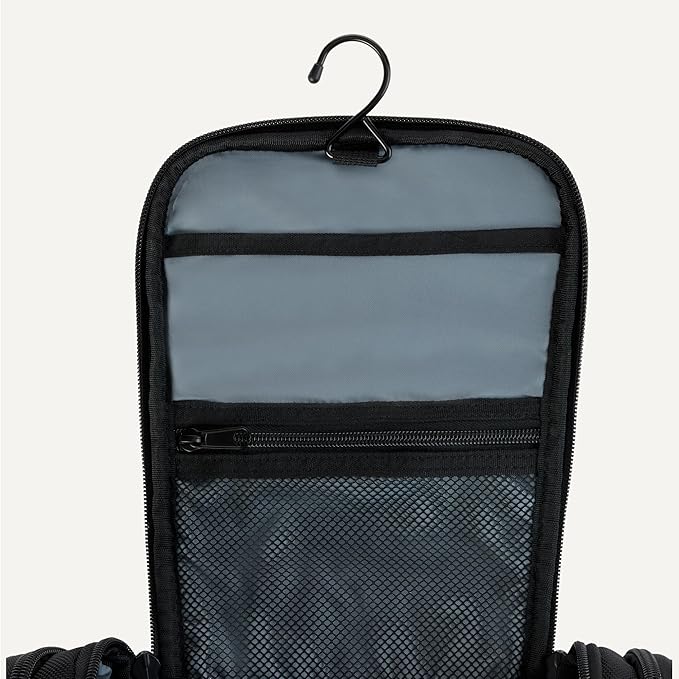 Amazon Essentials Spacious Toiletry Bag, Hanging Cosmetic Dopp Kit with Compartments, Portable, Polyester, Black (Previously Amazon Basics)