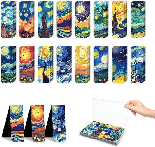 96 Pieces Magnetic Bookmarks Magnet Page Markers - Book Marks for Reading Women & Men with Storage Boxes - Cute Magnet Bookmark Clips for Reading Pleasure（Oil Painting）
