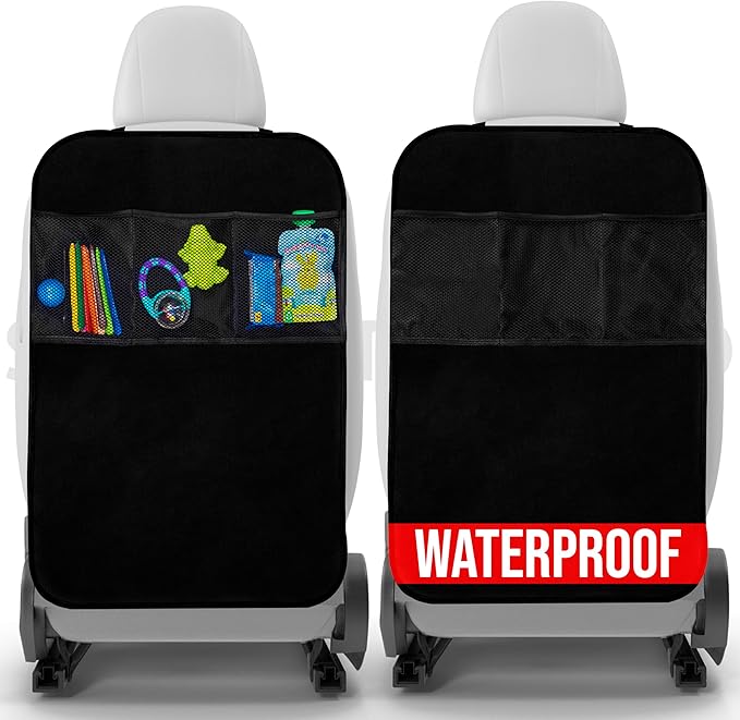 2 Pack Kick Mats Back Seat Protector - Backseat Car Organizer for Kids, Car Storage Organizer, Back Seat Cars Organizers, Cars Organizers Backs Seats, Travel Accessories, 3 Pockets