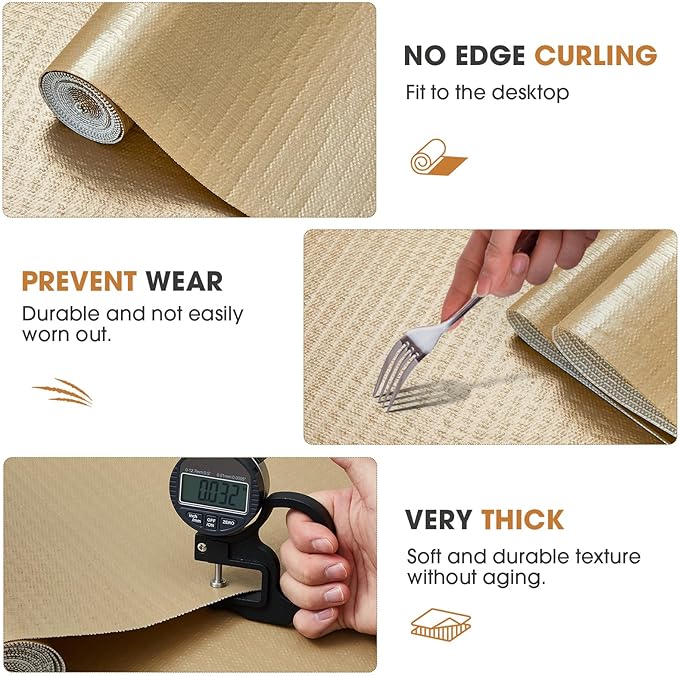 Drawer and Shelf Liner, Non-Slip Kitchen Cabinet Liners Non-Adhesive Thick Strong Grip Waterproof Washable Mats Protect Dresser Shelves Cupboard Bathroom Cabinets, Beige, 24 in X 10 FT