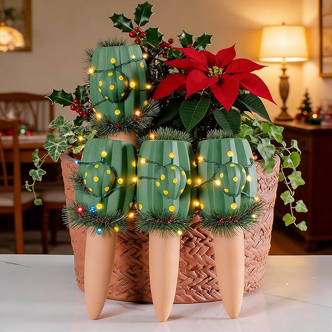 4 Pack Terracotta Watering Spikes, Self Watering Planter Insert, Small Watering Globes for Vacation Care, Garden/Office/Outdoor/Indoor Plants