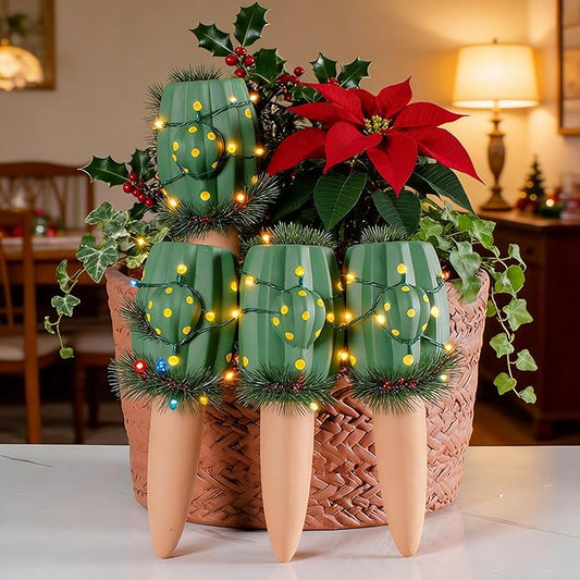 4 Pack Terracotta Watering Spikes, Self Watering Planter Insert, Small Watering Globes for Vacation Care, Garden/Office/Outdoor/Indoor Plants