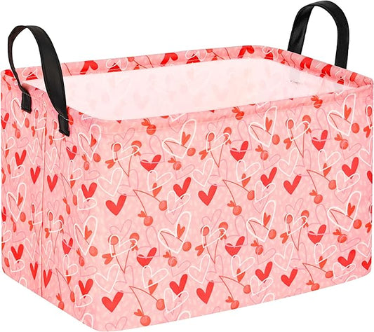 KUNRO Rectang Heart Storage Basket Gift Shelf Basket Storage Bin, Nursery Basket Organizer Box for With Handles for Room Deco
