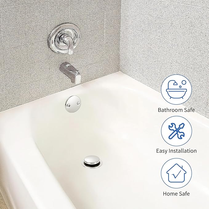 Chrome Bathtub Drain Tip-Toe Tub Trim Set with Two-Hole Overflow Faceplate Bathroom Tub Drains Replacement Conversion Tub Drain Kit Assembly with Universal Fine & Coarse Thread