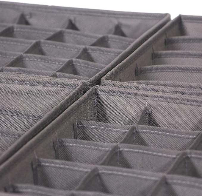 DIOMMELL 4 Pack Foldable Cloth Storage Box Closet Dresser Drawer Organizer Fabric Baskets Bins Containers Divider for Clothes Underwear Bras Socks Lingerie Clothing, M Grey 22-0000