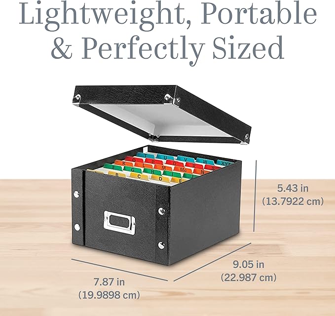 Snap-N-Store Index Card Holder - Collapsible Organizer Box fits 1100 5x8-Inch Flash Cards - Business, Recipe, or Note Card Storage Boxes - 2 Pack, Black