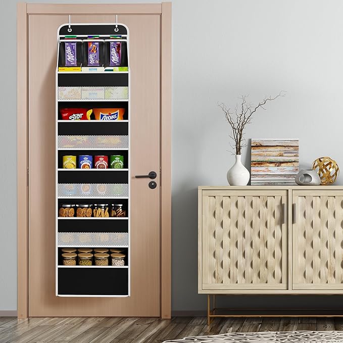 Univivi 6-Shelf Over Door Hanging Organizer Fabric Baby Door Storage with 5 Large Pockets and 3 Small PVC Pockets Wall Mount Hanging Storage Organizers for Baby Essential (Black)