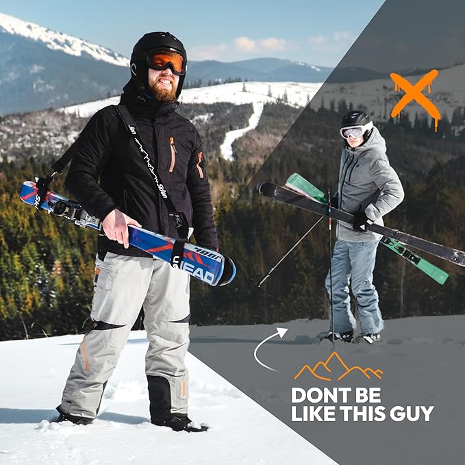 Sklon Ski Strap and Pole Carrier | Avoid the Struggle and Effortlessly Transport Your Ski Gear Everywhere You Go | Features Cushioned Shoulder Sling | Great for Families - Men, Women and Kids - Black