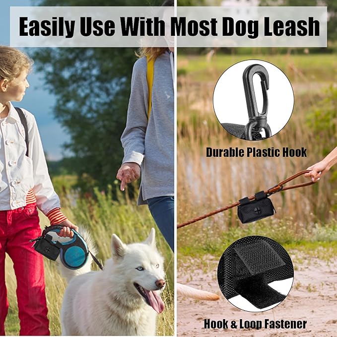 Hilihali Dog Poop Bag Holder for Leash Attachment Dog Poop Bag Dispenser Dog Waste Bag Dispensers Dog Poop Bag Holders Fit Dog Leash Accessory With Hand Free Holder Carriers, Black