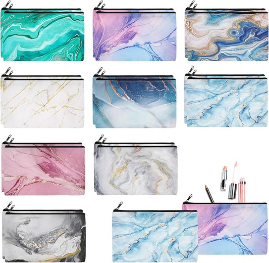 Reginary 20 Pieces Marble Cosmetic Bag Bulk for Women Marble Makeup Bag Gifts Roomy Makeup Bags with Zipper Toiletry Bags Pouch Travel Accessory Organizer Christmas Small Gifts, 7 x 4.3 Inches